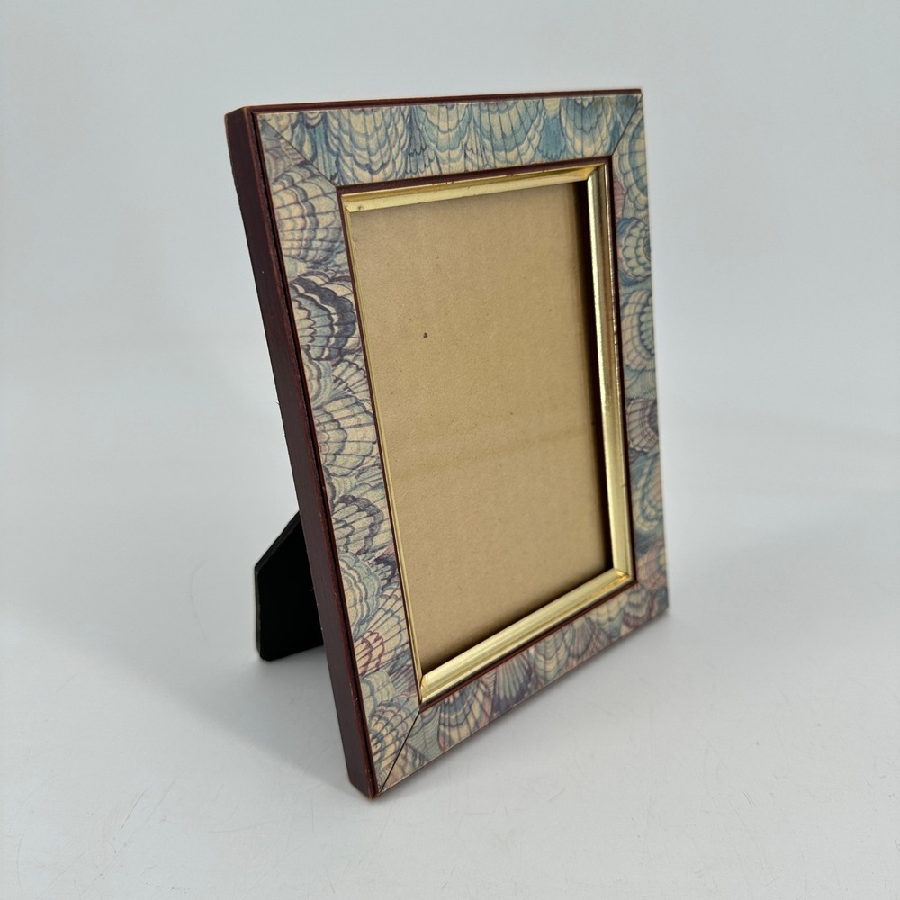 Vintage 1990 CBK Ltd Marbled Paper Shell Pattern Picture Frame Burgundy Gold
